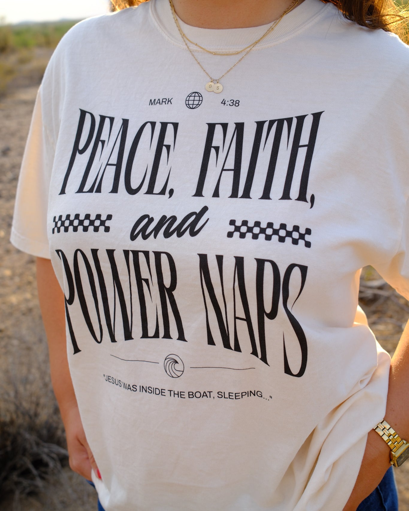 Peace, Faith, and Power Naps – Christian T-Shirt (Mark 4:38)