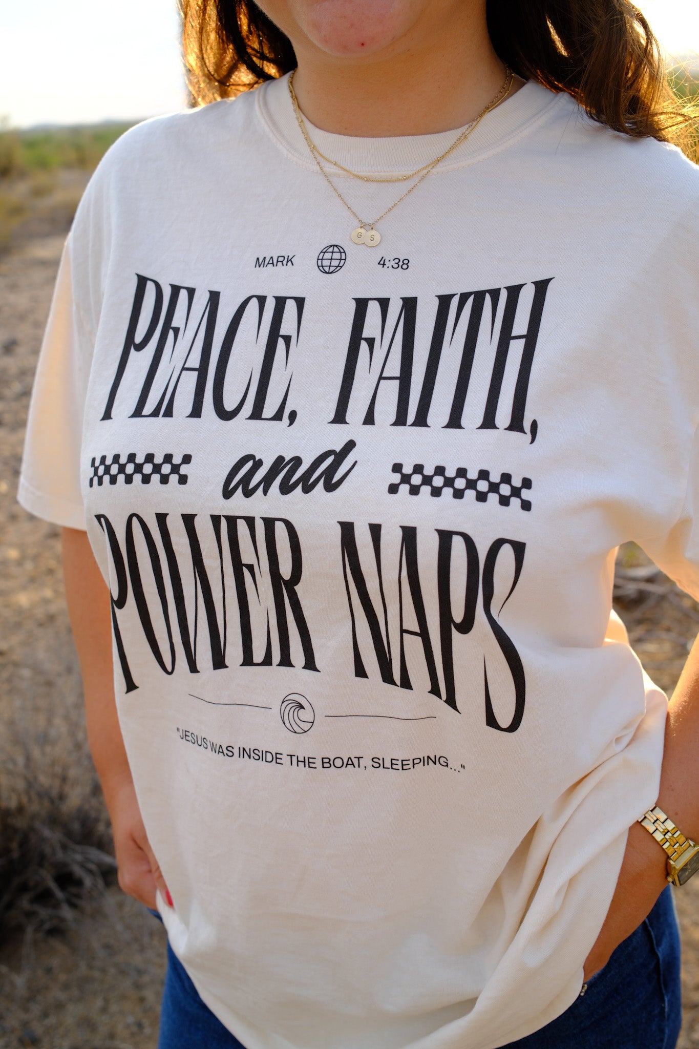 Peace, Faith, and Power Naps – Christian T-Shirt (Mark 4:38)