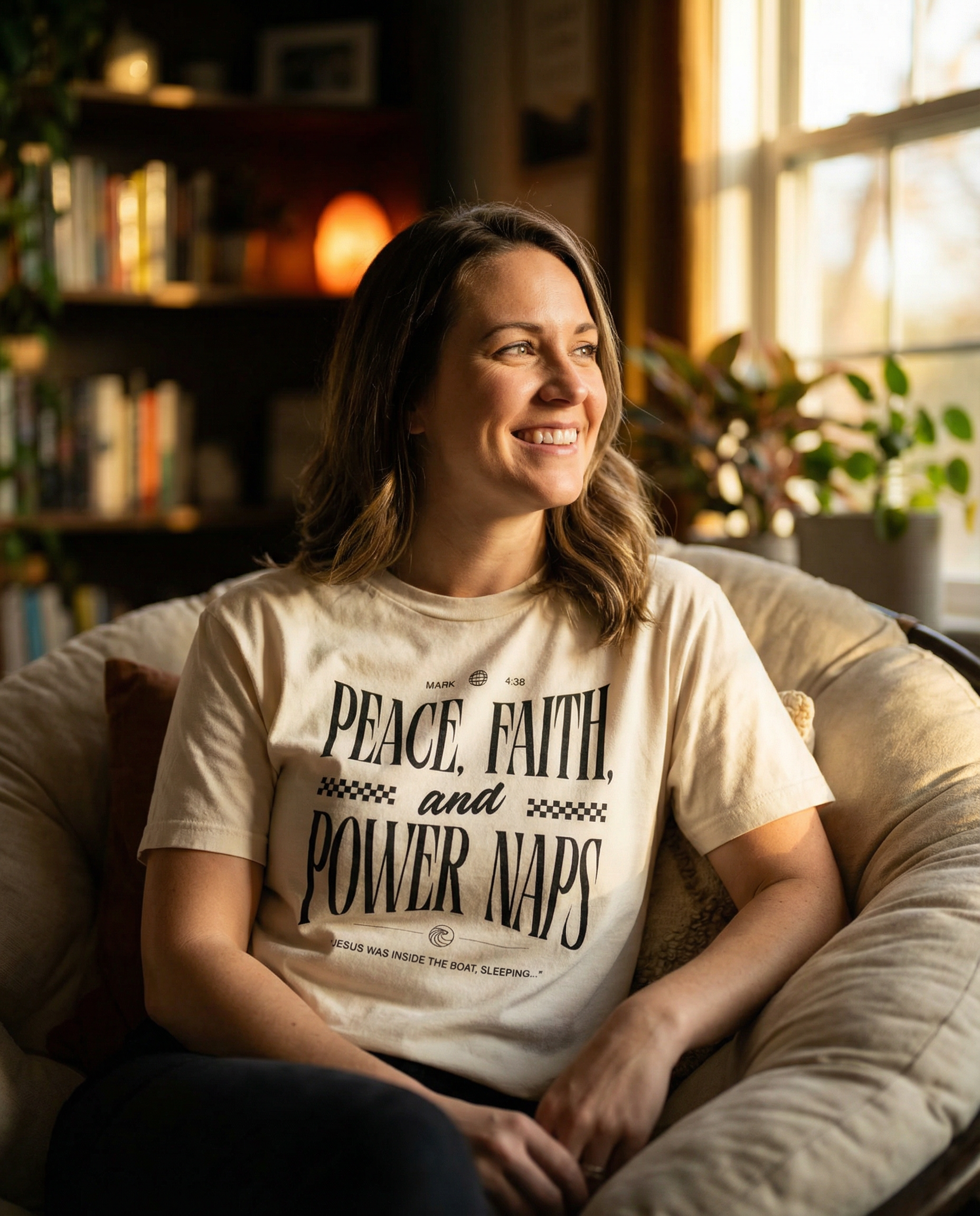 Peace, Faith, and Power Naps – Christian T-Shirt (Mark 4:38)